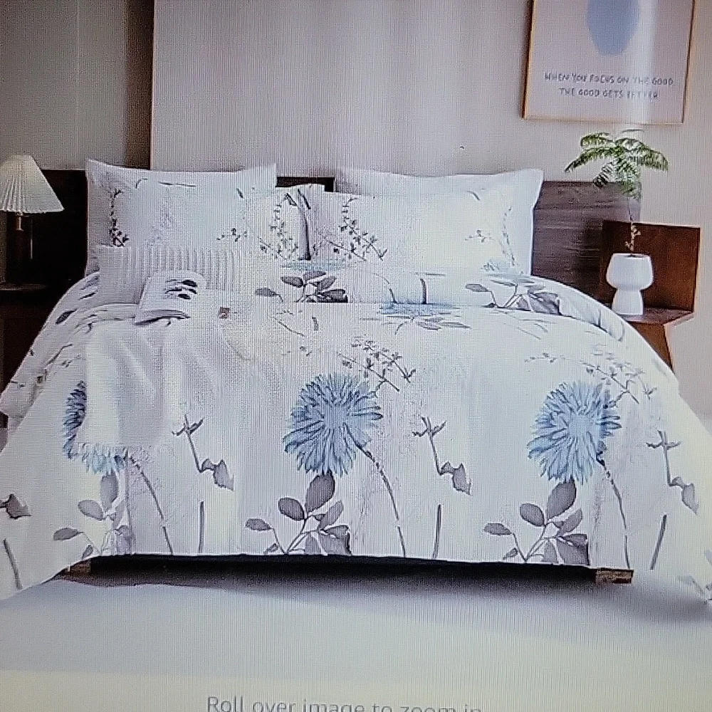 SexyTown blue white brown floral comforter set Farmhouse All Season Cotton New